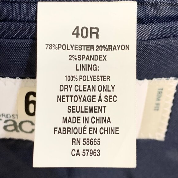 Mens Navy Blue Trim Fit Tuxedo Jacket Black Satin Shawl Lapel 40R Nordstrom Rack - Picture 12 of 13